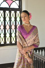 Wine Soft Tussar Silk Saree with Madhubani Prints