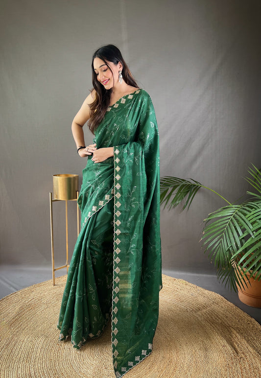 Green Pure Ruhi Silk Embroidered Saree with Blouse