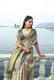 Mahendi Color Elegant Soft Silk Saree with Floral Printed Contrast Border, Rich Zari Pallu & All-Over Zari Weaving Pattern | Designer Saree with Contrast Blouse Piece.