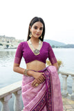 Pink Color Elegant Soft Silk Saree with Floral Printed Contrast Border, Rich Zari Pallu & All-Over Zari Weaving Pattern | Designer Saree with Contrast Blouse Piece.