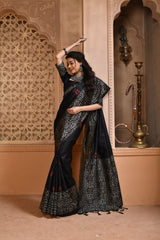 Black Color Bangalore Handloom Raw Silk Saree