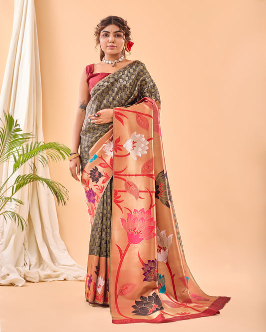 Black Color Paithani Silk Sari