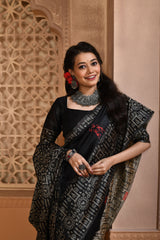 Black Color Bangalore Handloom Raw Silk Saree