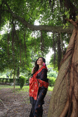 Black Soft Tussar Silk Saree with Beautiful Peacock Prints