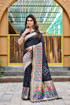 Premium Black Bandhej Paithani Silk Saree – High Quality, Stylish Design with Zari Weaving, Paithani Border, Rich Pallu, and Matching Blouse.