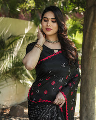 Black Bandhej Silk Saree with Zari Weaving