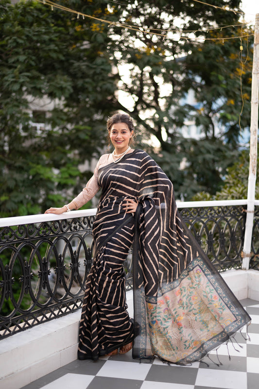 Black Digital Printed Soft Silk Partywear Saree