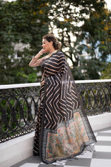 Black Digital Printed Soft Silk Partywear Saree