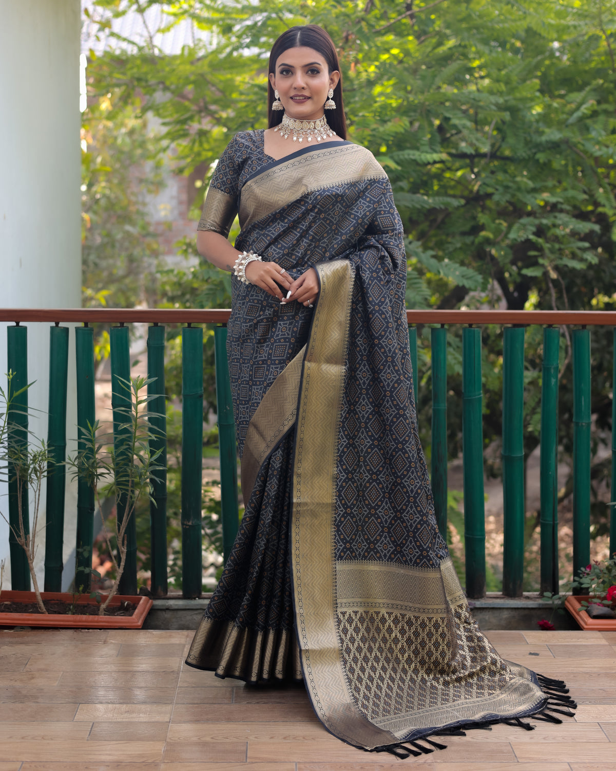 Exclusive Black Handloom Silk Bandhej Patola Sarees with Kanchi Borders & Unstitched Blouse Piece.