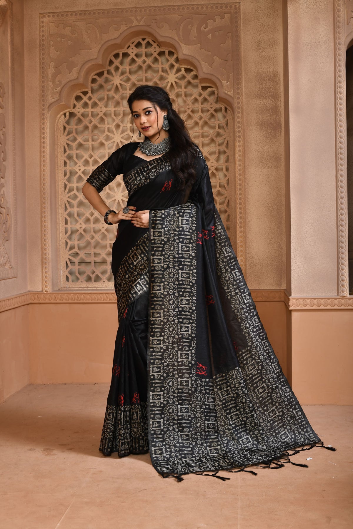 Black Color Bangalore Handloom Raw Silk Saree