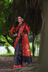 Black Soft Tussar Silk Saree with Beautiful Peacock Prints