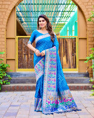 Blue Bandhej Paithani Silk Saree Matching Blouse