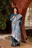 Blue Pure Kanjivaram Soft Satin Silk Saree