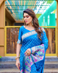 Blue Bandhej Paithani Silk Saree Matching Blouse