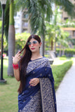 Blue Bangalore Handloom Raw Silk Saree with Running Blouse