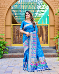 Blue Bandhej Paithani Silk Saree Matching Blouse