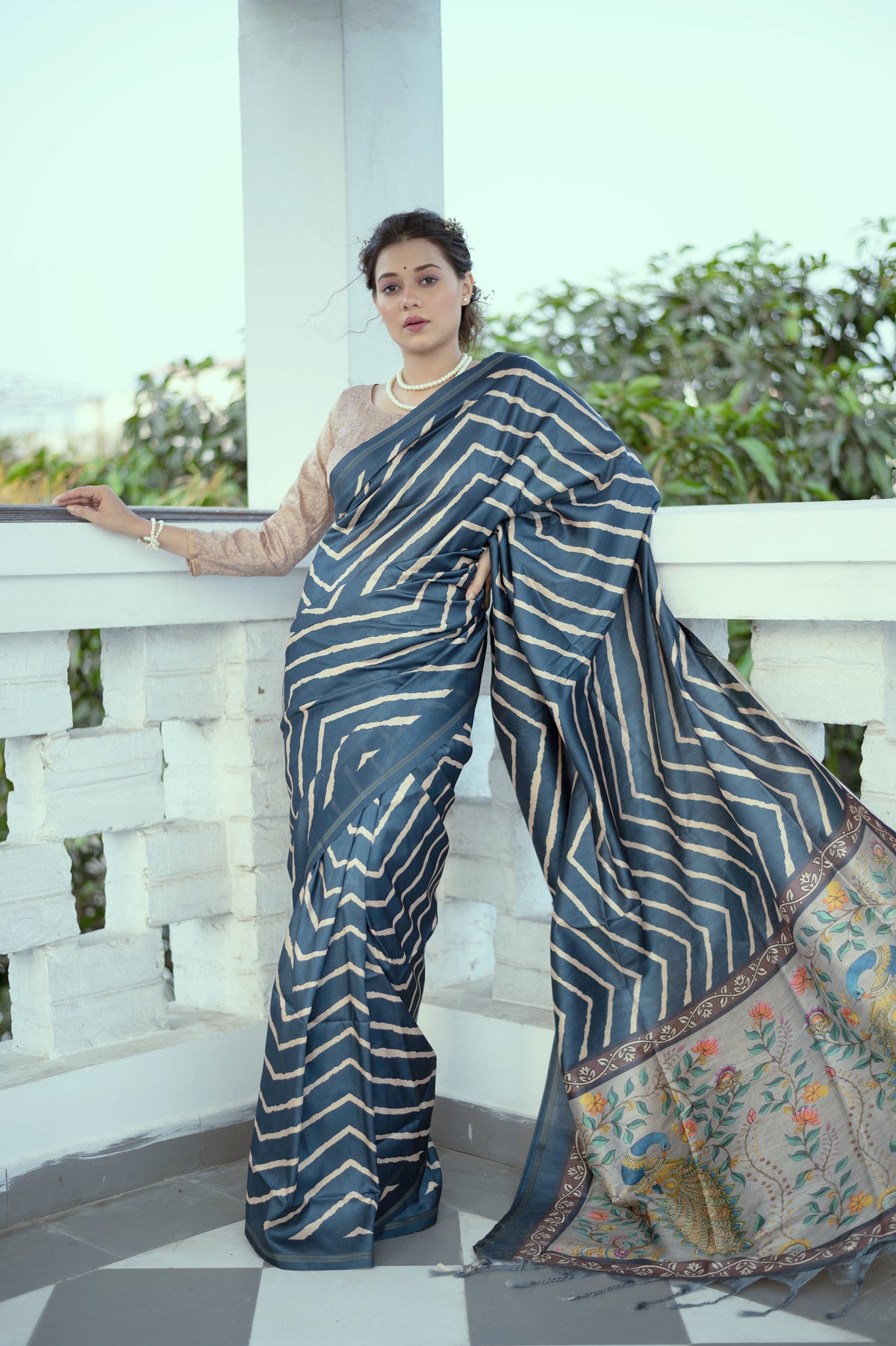 Blue Digital Printed Soft Silk Partywear Saree