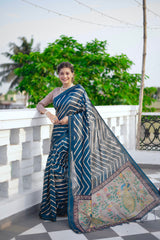 Blue Digital Printed Soft Silk Partywear Saree