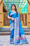 Premium Blue Bandhej Paithani Silk Saree – High Quality, Stylish Design with Zari Weaving, Paithani Border, Rich Pallu, and Matching Blouse.