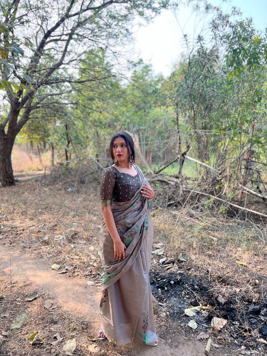 Brown Muga Pure Cotton Saree