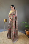 Brown Tussar Silk Saree with Embroidery Design