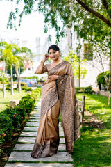 Beige Handloom Raw Silk Saree With Blouse