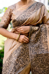 Beige Handloom Raw Silk Saree With Blouse