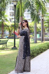 Black Bangalore Handloom Raw Silk Saree With Running Blouse