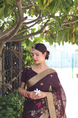 Resham Silk Brown Linen  Saree