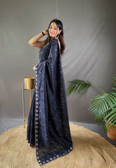 Black Pure Ruhi Silk Saree with Embroidered Blouse Piece