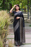 Black Kalamkari Bangalori Handloom Raw Silk Weaving Saree