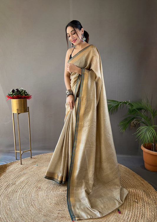 Bronze Color Soft Silk Saree with All-Over Zari Checks Weaving Design and Border | Running Unstitched Blouse Included.