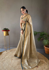 Bronze Color Soft Silk Saree with All-Over Zari Checks Weaving Design and Border | Running Unstitched Blouse Included.