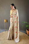 Cream Tussar Silk Saree with Embroidery Design