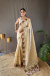 Cream Pure Tussar Silk Saree with Embroidery Work