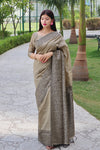 Cream Kalamkari Bangalori Handloom Raw Silk Weaving Saree