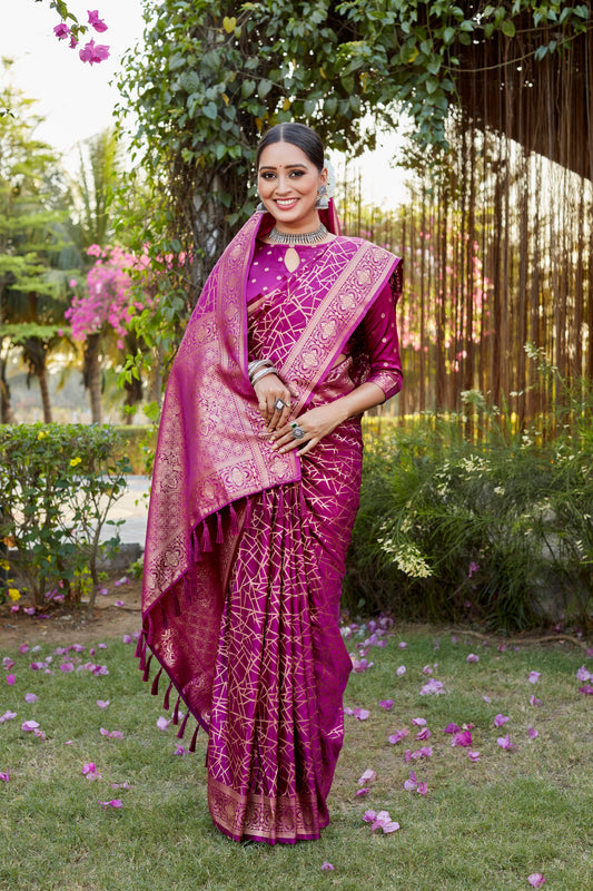 Dark Pink Kanjivaram Soft Satin Silk Saree For Women