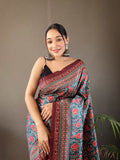 Blue Digital Print Semi Silk Saree with Soft Weaves