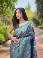 Blue Kanchipattu Silk Saree For Women