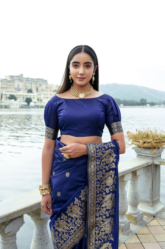 Dark Blue Soft Silk Designer Saree