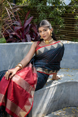 Black Semi Tussar Silk Saree with Bandhani Butti Weaves