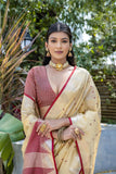 Cream Semi Tussar Silk Saree with Bandhani Butti Weaves