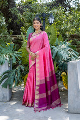 Pink Semi Tussar Silk Saree with Bandhani Butti Weaves