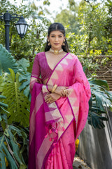 Pink Semi Tussar Silk Saree with Bandhani Butti Weaves