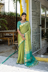 Pista Semi Tussar Silk Saree with Bandhani Butti Weaves