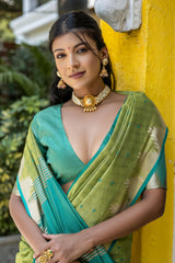 Pista Semi Tussar Silk Saree with Bandhani Butti Weaves