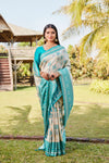 Luxurious Firoz Color Pure Kanjivaram Soft Silk Saree with Stunning Weaving Work | Rich Pallu & Weaving Border Blouse.