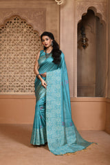 Firozi Color Bangalore Handloom Raw Silk Saree