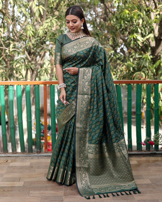 Handloom Green Silk Bandhej Patola Sarees with Kanchi Borders