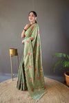 Green Tussar Silk Saree with Embroidery Design